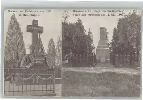 Hassenhausen Bad Koesen Denkmal Herzog von Braunschweig Denkmal der Gefallenen von 1806 x / Bad Koesen /Burgenlandkreis LKR