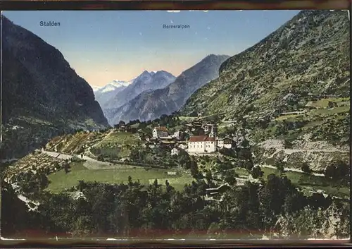 AK / Ansichtskarte Stalden VS Panorama mit Blick auf Berneralpen Kuenstlerkarte Kat. Stalden VS