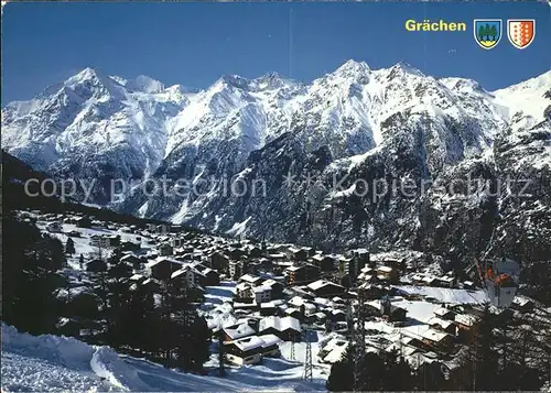 AK / Ansichtskarte Graechen VS mit Weisshorn Bishorn Barrh?rner / Graechen /Bz. Visp