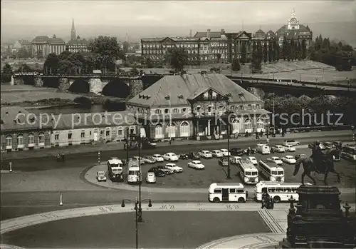 AK / Ansichtskarte Dresden HOG Italienisches Doerfchen mit Dimitroff Bruecke Reiterstandbild Kat. Dresden Elbe