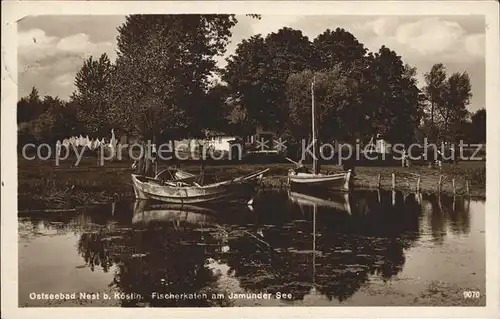 AK / Ansichtskarte Nest Koeslin Ostseebad Fischerkaten Jamunder See / Koszalin /