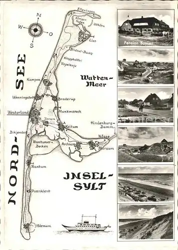 AK / Ansichtskarte Insel Sylt Pension Boysen Teilansicht Duenen Strand Kueste Lageplan Kat. Westerland