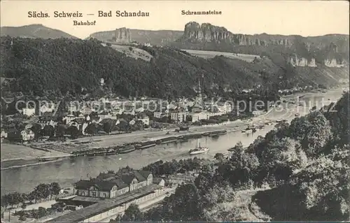 AK / Ansichtskarte Bad Schandau Panorama Elbtal Bahnhof Schrammsteine Elbsandsteingebirge Kat. Bad Schandau