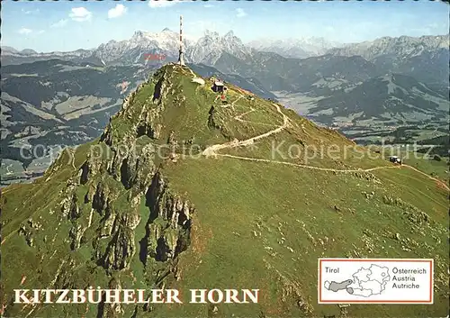 AK / Ansichtskarte Kitzbuehel Tirol Kitzbueheler Horn Gipfelhaus Grossglockner und Grossvenediger Fliegeraufnahme Kat. Kitzbuehel