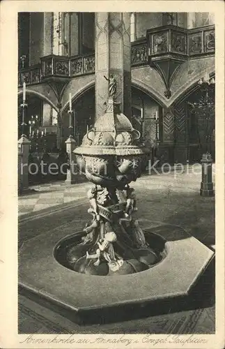 AK / Ansichtskarte Annaberg Buchholz Erzgebirge Taufstein in der St Annenkirche Kupfertiefdruck Kat. Annaberg