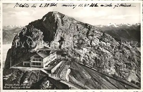 AK / Ansichtskarte Pilatus Kulm Berghotel Bellevue mit Esel Alpenpanorama Kat. Pilatus Kulm