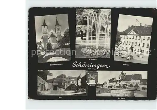 AK / Ansichtskarte Schoeningen St. Lorenzkirche Rathaus Burg Stadtpark Brunnen Markt  Kat. Schoeningen