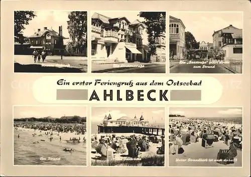 AK / Ansichtskarte Ahlbeck Ostseebad Bahnhof Lindenstrasse Seestrasse Strand Seebruecke Kat. Heringsdorf Insel Usedom