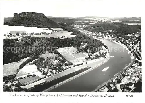 AK / Ansichtskarte Koenigstein Saechsische Schweiz Panorama Blick von der Festung Lilienstein Elbtal Elbsandsteingebirge Kat. Koenigstein Saechsische Schweiz