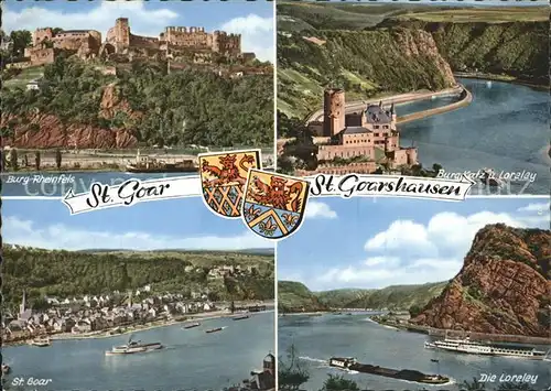 AK / Ansichtskarte St Goar Burg Rheinfels Burg Katz Loreley Felsen Dampfer Binnenschifffahrt / Sankt Goar /Rhein-Hunsrueck-Kreis LKR