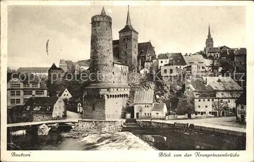 AK / Ansichtskarte Bautzen Blick von der Kronprinzenbruecke Spree Wehr Alte Wasserkunst Kirche Serie Deutsche Heimatbilder Kat. Bautzen