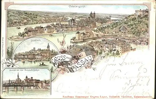 AK / Ansichtskarte Passau Totalansicht Dreifluessestadt Donaubruecke Litho Kat. Passau