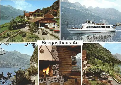 AK / Ansichtskarte Quinten Sarganserland Seegasthaus Au Kaminzimmer Walensee Ausflugsboot Kat. Quinten