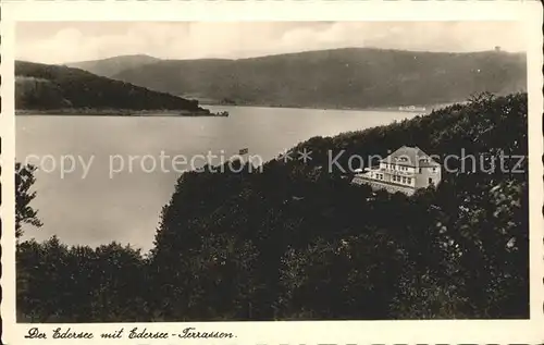 AK / Ansichtskarte Edersee mit Hotel Edersee Terrassen Edertalsperre Stausee Kat. Edertal