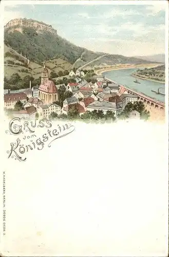 AK / Ansichtskarte Koenigstein Saechsische Schweiz Stadtbild mit Festung Elbe Reichspost Kuenstlerkarte Kat. Koenigstein Saechsische Schweiz