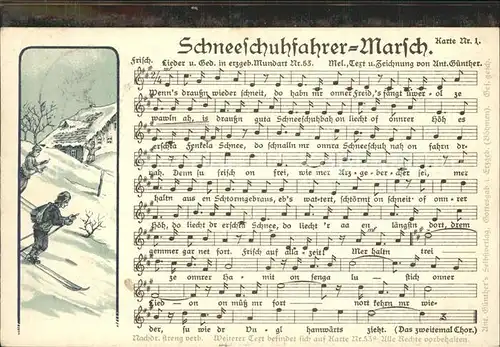 AK / Ansichtskarte Oberwiesenthal Erzgebirge Schneeschuhfahrer Marsch Lied Noten Skifahrer Kat. Oberwiesenthal