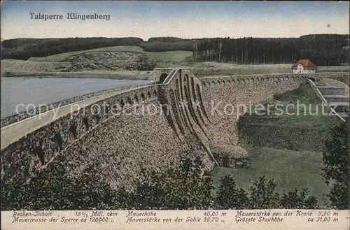 AK / Ansichtskarte Klingenberg Sachsen Talsperre Sperrmauer Stausee Kat. Pretzschendorf