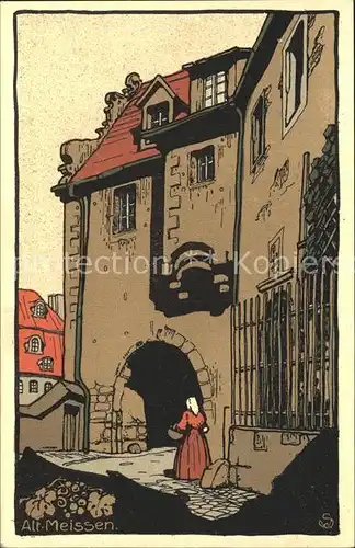 AK / Ansichtskarte Alt Meissen Elbe Erste Burgtor erbaut 1522 Kuenstler Steinzeichnung Kat. Meissen