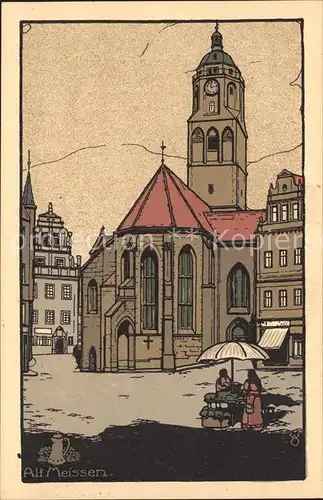 AK / Ansichtskarte Alt Meissen Elbe Frauenkirche Kuenstler Steinzeichnung Kat. Meissen