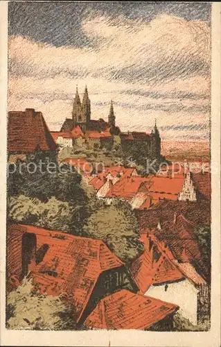 AK / Ansichtskarte Meissen Elbe Sachsen Altstadt Albrechtsburg Steinzeichnung Kunstmaler Artur Barth Kuenstlerkarte Kat. Meissen