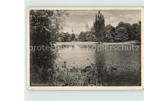 AK / Ansichtskarte Leipzig Johannispark Teich Blick zur Kirche Kat. Leipzig