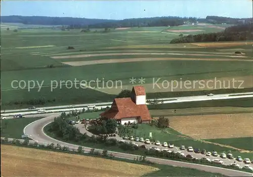 AK / Ansichtskarte Adelsried Autobahnkirche Maria Schutz der Reisenden Autobahn Muenchen Stuttgart Fliegeraufnahme Kat. Adelsried