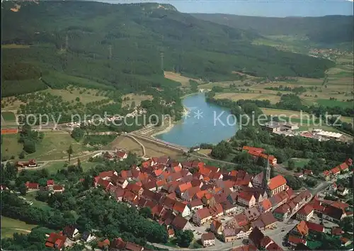 AK / Ansichtskarte Schoemberg Zollernalbkreis Altstadt mit Stausee und Plettenberg Fliegeraufnahme Kat. Balingen