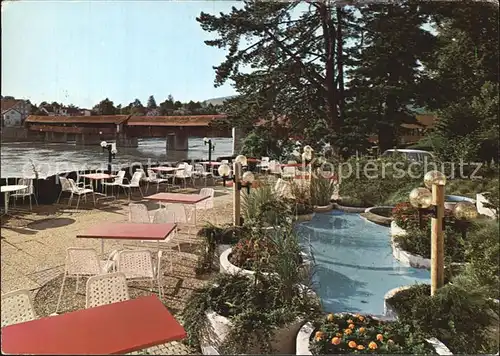 AK / Ansichtskarte Saeckingen Rhein Blick von der Goldenen Knopf Terrasse Historische Holzbruecke Kat. Bad Saeckingen