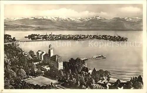 AK / Ansichtskarte Bad Schachen Lindau mit Alpenkette aus der Vogelperspektive Kat. Lindau (Bodensee)