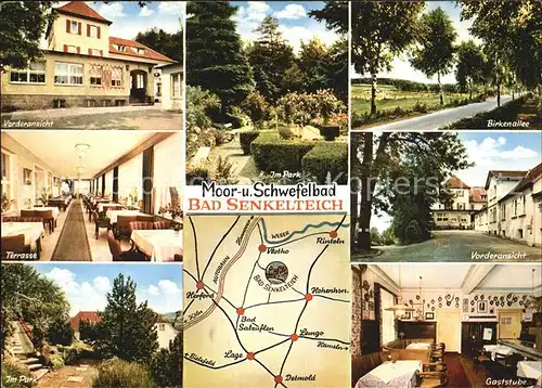 AK / Ansichtskarte Bad Senkelteich Moorbad Schwefelbad Park Birkenalle Gaststube Landkarte Kat. Vlotho