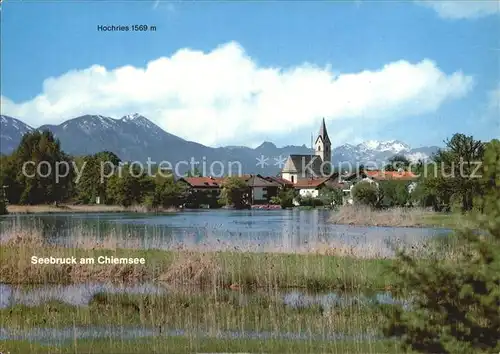 AK / Ansichtskarte Seebruck Chiemsee Teilansicht mit Hochries und Kirche Kat. Seeon Seebruck