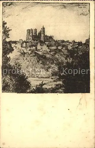 AK / Ansichtskarte Laon Aisne 1. Blick vom Friedhof Zeichnung Karl Lotze Kuenstlerkarte Kat. Laon