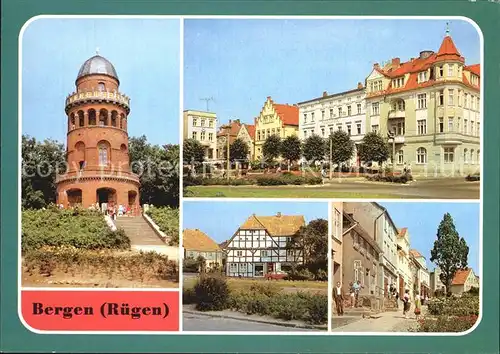 AK / Ansichtskarte Bergen Ruegen Ernst Moritz Arndt Turm Karl Marx Platz Marktstrasse Kat. Bergen