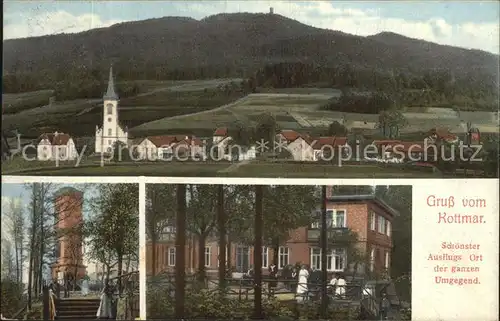 AK / Ansichtskarte Kottmar Ortsansicht mit Kirche Aussichtsturm Gaststaette Kat. Kottmar