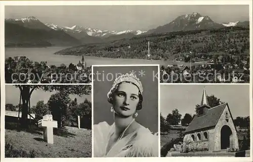 AK / Ansichtskarte Kuessnacht Gedaechtniskirche SM Koenigin Astrid von Belgien Vierwaldstaettersee Alpenpanorama Kat. Kuessnacht