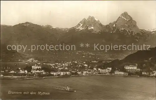 AK / Ansichtskarte Brunnen Vierwaldstaettersee SZ Panorama mit den Mythen Fliegeraufnahme Kat. Brunnen