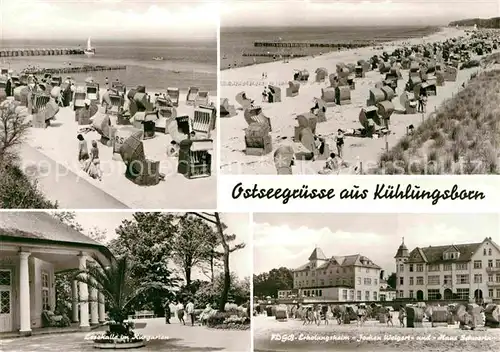 AK / Ansichtskarte Kuehlungsborn Ostseebad Strand Lesehalle Kurgarten FDGB Erholungsheim Jochen Weigert und Haus Schwerin Kat. Kuehlungsborn