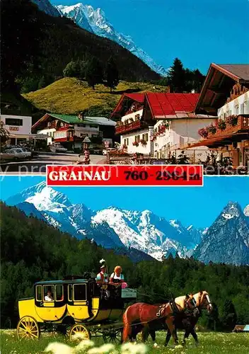 AK / Ansichtskarte Grainau Dorfplatz Zugspitzdorf Postkutschenfahrt Wettersteingebirge Kat. Grainau