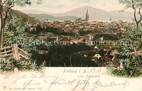 AK / Ansichtskarte Freiburg Breisgau Stadtbild mit Muenster Blick vom Jaegerhaus Kat. Freiburg im Breisgau