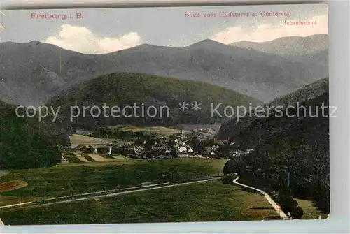 AK / Ansichtskarte Freiburg Breisgau Panorama Blick vom Hildaturm auf Guenterstal Schwarzwald Kat. Freiburg im Breisgau