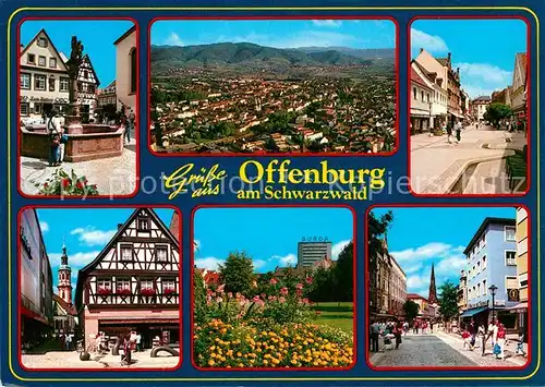 AK / Ansichtskarte Offenburg Panorama Brunnen Altstadt Fachwerkhaus Fussgaengerzone Burda Hochhaus Park Kat. Offenburg