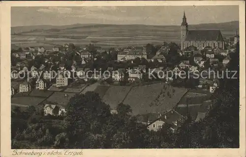 AK / Ansichtskarte Schneeberg Erzgebirge Ortsansicht mit Kirche Kupfertiefdruck Kat. Schneeberg