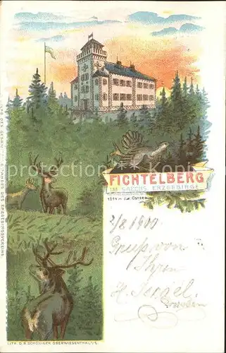 AK / Ansichtskarte Oberwiesenthal Erzgebirge Fichtelberg Unterkunftshaus Hirsche Litho Kat. Oberwiesenthal