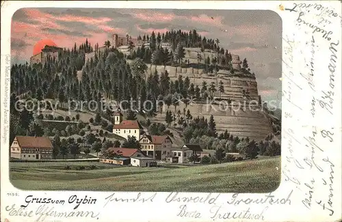 AK / Ansichtskarte Oybin Ortsansicht mit Kirche Berg Oybin Litho Reichspost Kat. Kurort Oybin