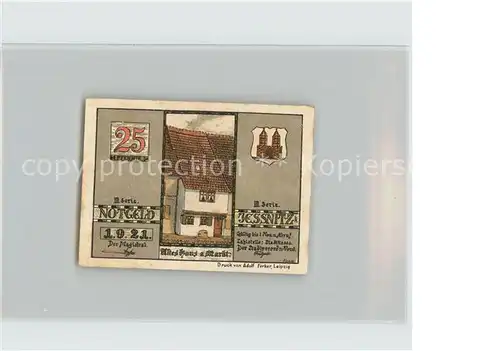 AK / Ansichtskarte Jessnitz Anhalt 25 Pfennig Notgeld Altes Haus am Markt Papierfabrik Kat. Jessnitz Anhalt