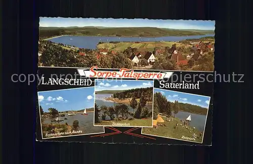 AK / Ansichtskarte Langscheid Sorpesee Sorpe Talsperre Stausee Bootsverkehr nach Amecke Badeanstalt Zeltplatz Kat. Sundern (Sauerland)