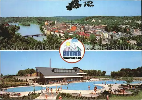 AK / Ansichtskarte Wasserburg Inn Stadtbild mit Inn Sport und Freizeitzentrum Badria Schwimmbad Kat. Wasserburg a.Inn