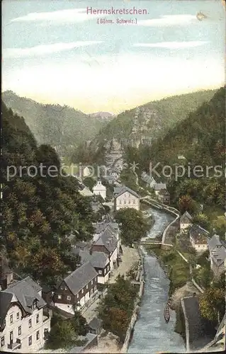 AK / Ansichtskarte Herrnskretschen Tschechien Boehmen Panorama Haeuserpartie an der Kamnitz Boehmische Schweiz Kat. Hrensko