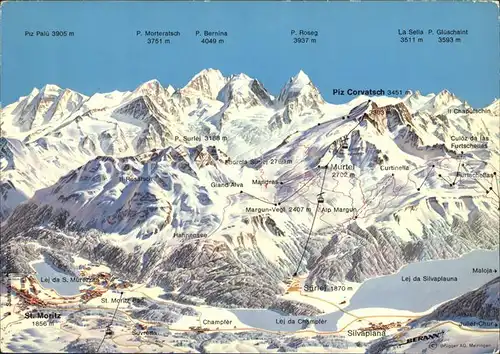 AK / Ansichtskarte Oberengadin GR Skigebiet Umgebungskarte Kat. St Moritz