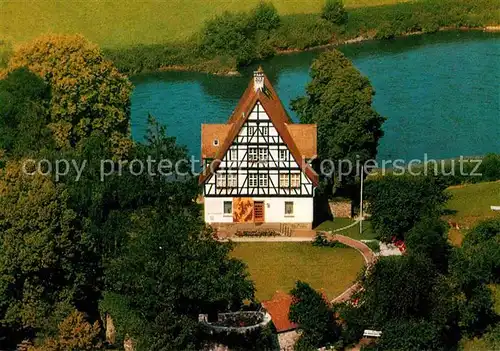 AK / Ansichtskarte Gieselwerder Rathaus Burghof Luftaufnahme Kat. Oberweser